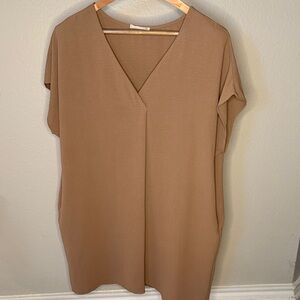 Elegant Tan V-Neck Women's Dress